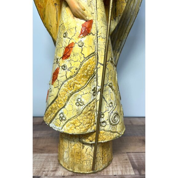 Vintage Handcrafted Angel Figurine With Gold Wings & Staff Wings Move - Picture 3 of 8